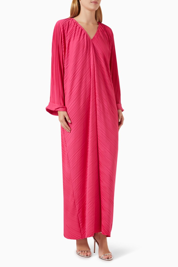 

V-neck Maxi Dress in PLISSE100©, Pink