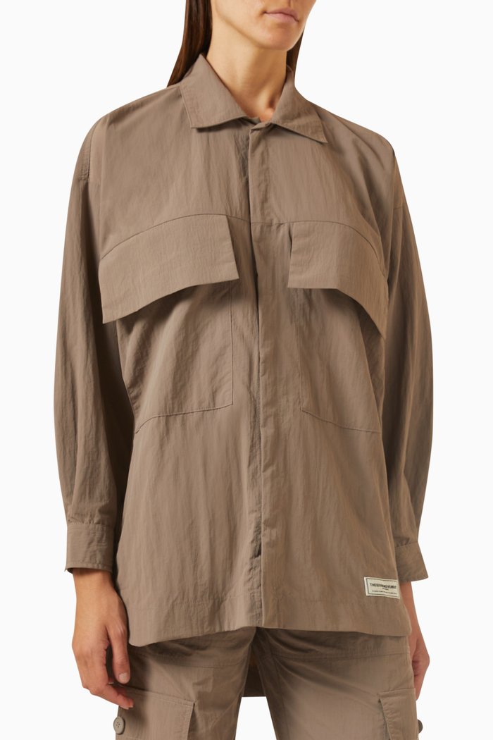

Global-print Shacket in Re-Shell100©, Neutral
