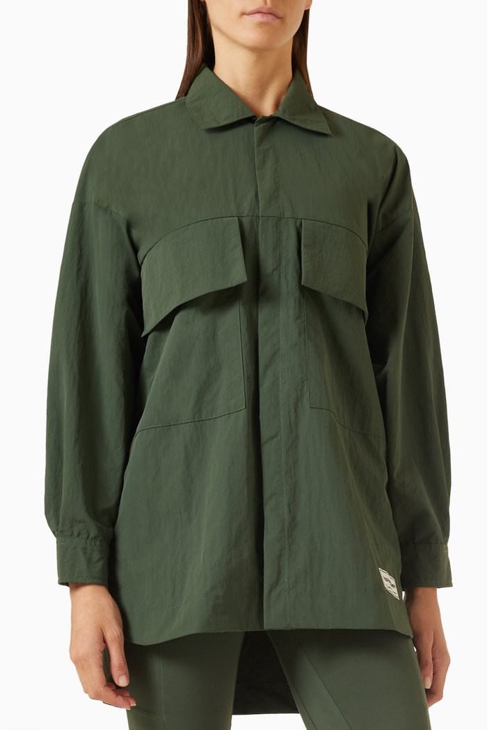 

Global-print Shacket in Re-Shell100©, Neutral