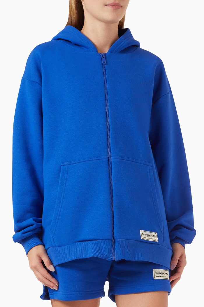

Oversized Zip Hoodie in Organic-cotton Blend, Blue
