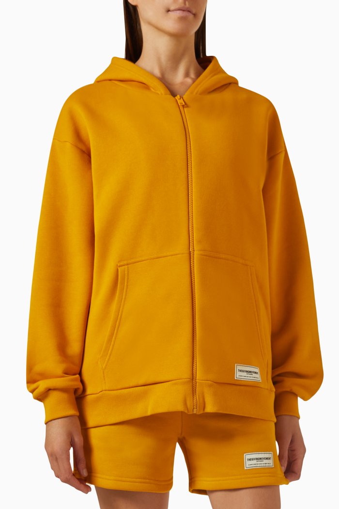 Oversized Zip Hoodie in Organic-cotton Blend, Yellow