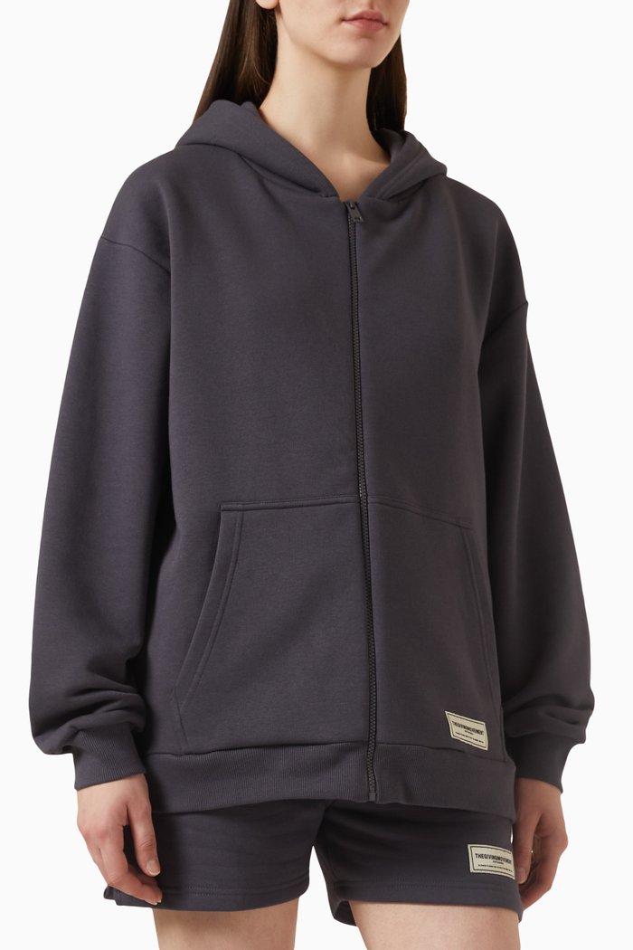

Oversized Zip Hoodie in Organic-cotton Blend, Grey