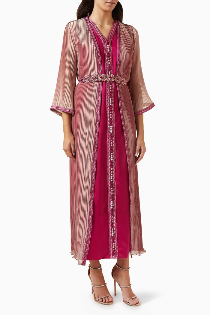 

Pleated Embellished Moroccan Kaftan Set, Pink