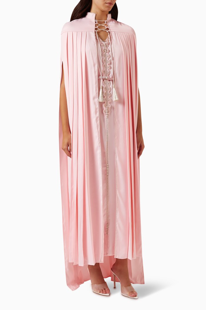 

Pleated Moroccan Cape Kaftan Set, Pink