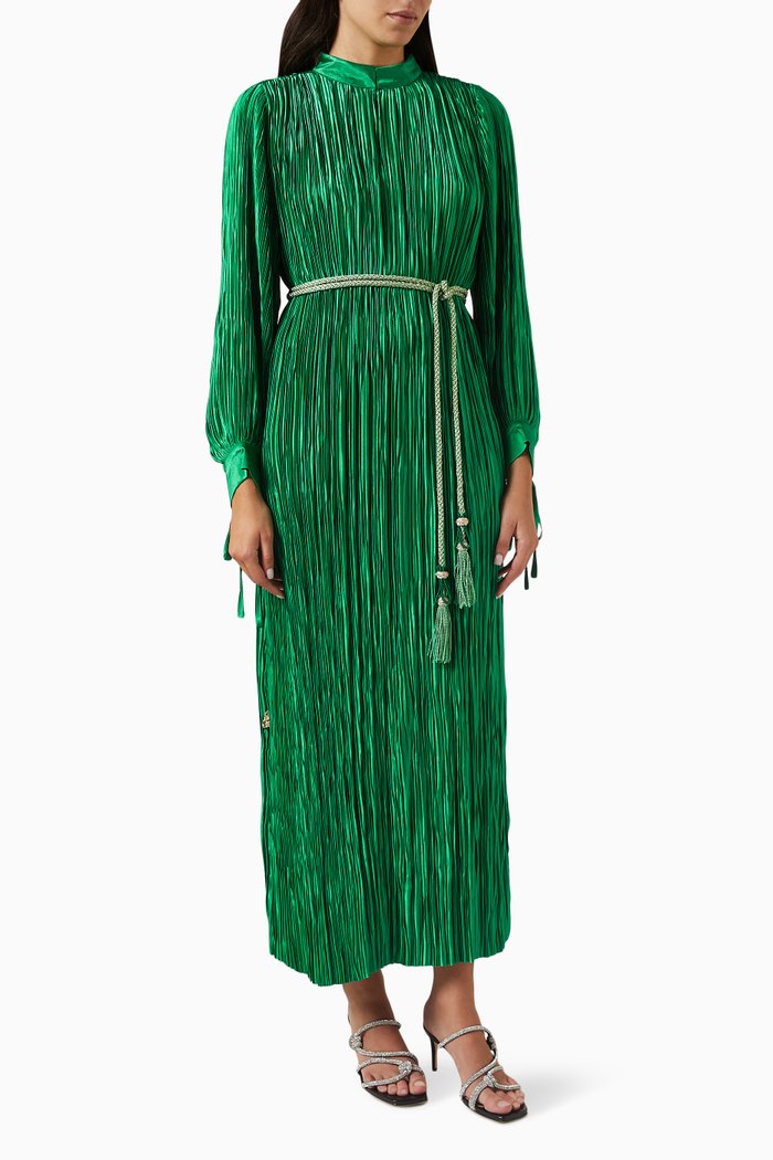 

Belted Kaftan in Silk-plissé, Green