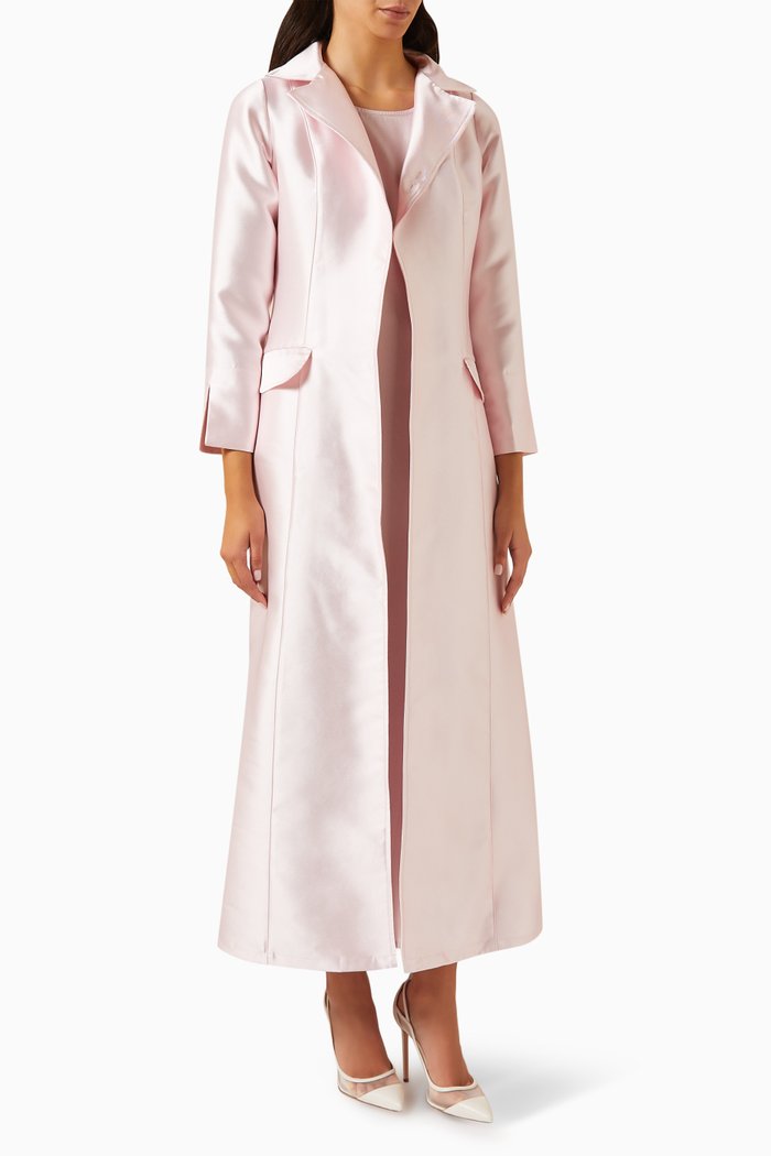 

3-piece Coat Abaya Set in Taffeta, Pink