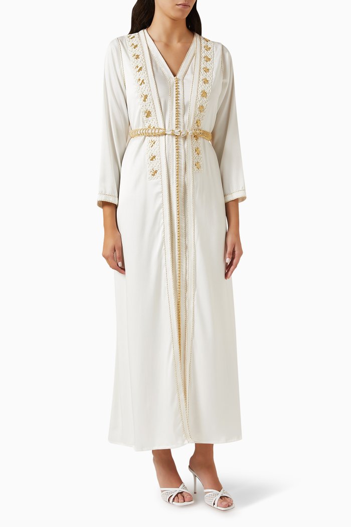 Bridal Embroidered Moroccan Kaftan Set, White