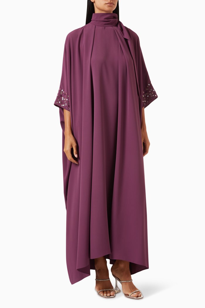 

Turtleneck Embellished Kaftan in Crepe, Purple