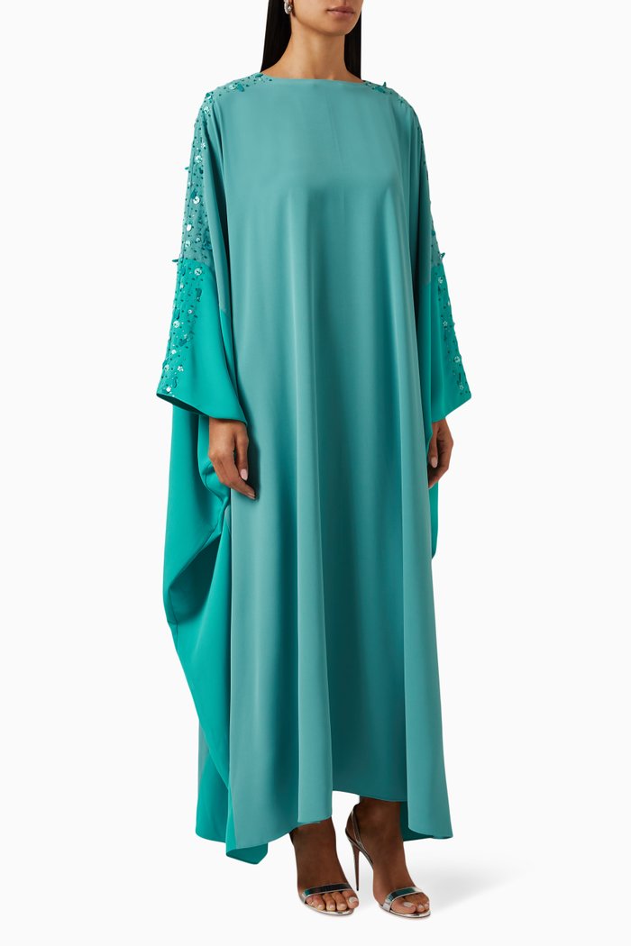 

Sequin-embellished Caftan in Crepe, Blue