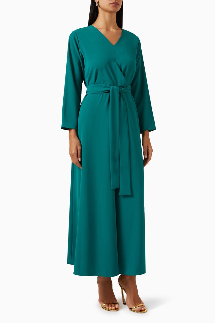 V-Neck Wrap-around Jumpsuit in Crepe, Blue