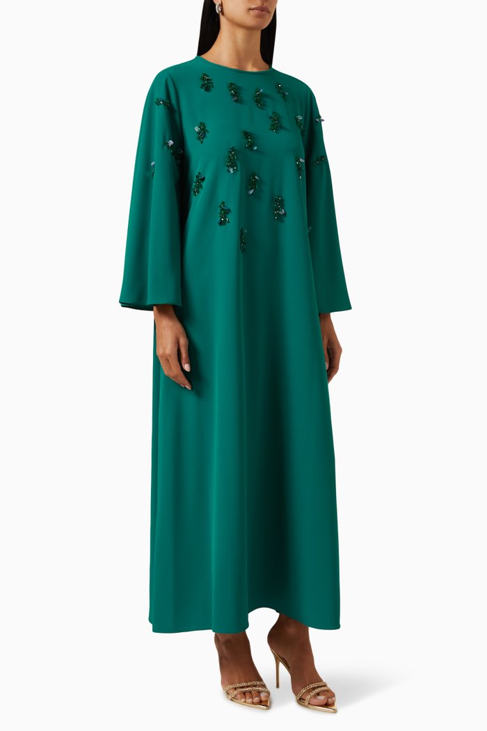 

Sequin Embellished Caftan in Crepe, Blue