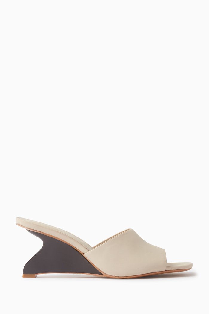 

Enya 75 Wedge Mules in Leather, White