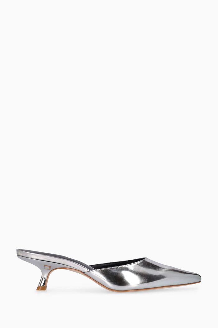 

Wilda 50 Mules in Metallic Leather, Silver