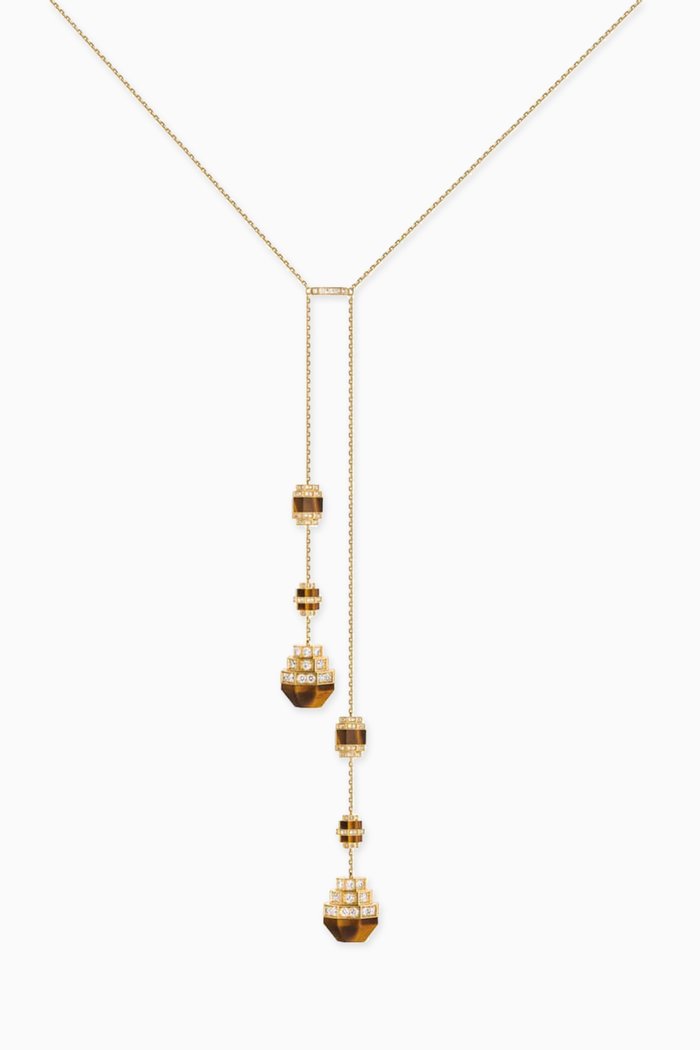 

Azm Turath Diamond & Tiger Eye Sautoire Necklace in 18kt Gold