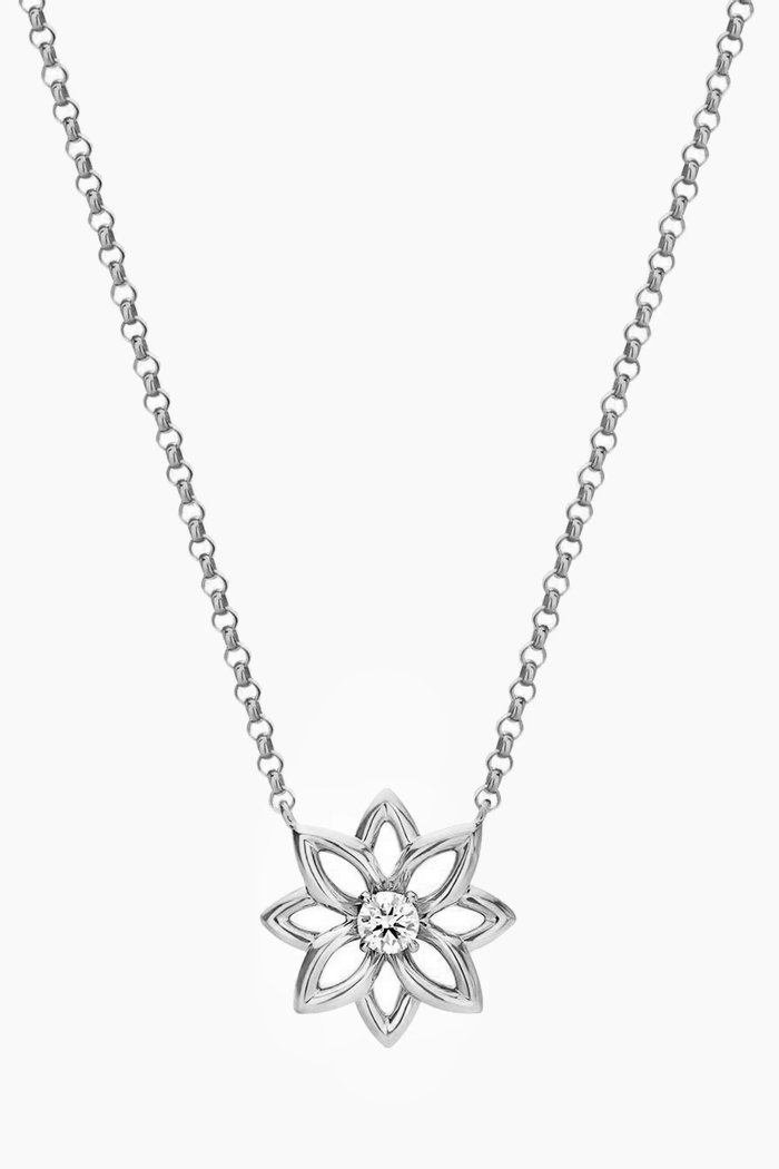 

Lotus Flower Diamond Necklace in 18kt White Gold, Silver