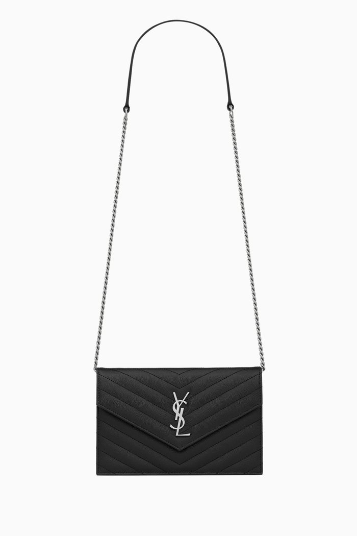 

Cassandre Matelassé Envelope Chain Wallet in Leather, Black