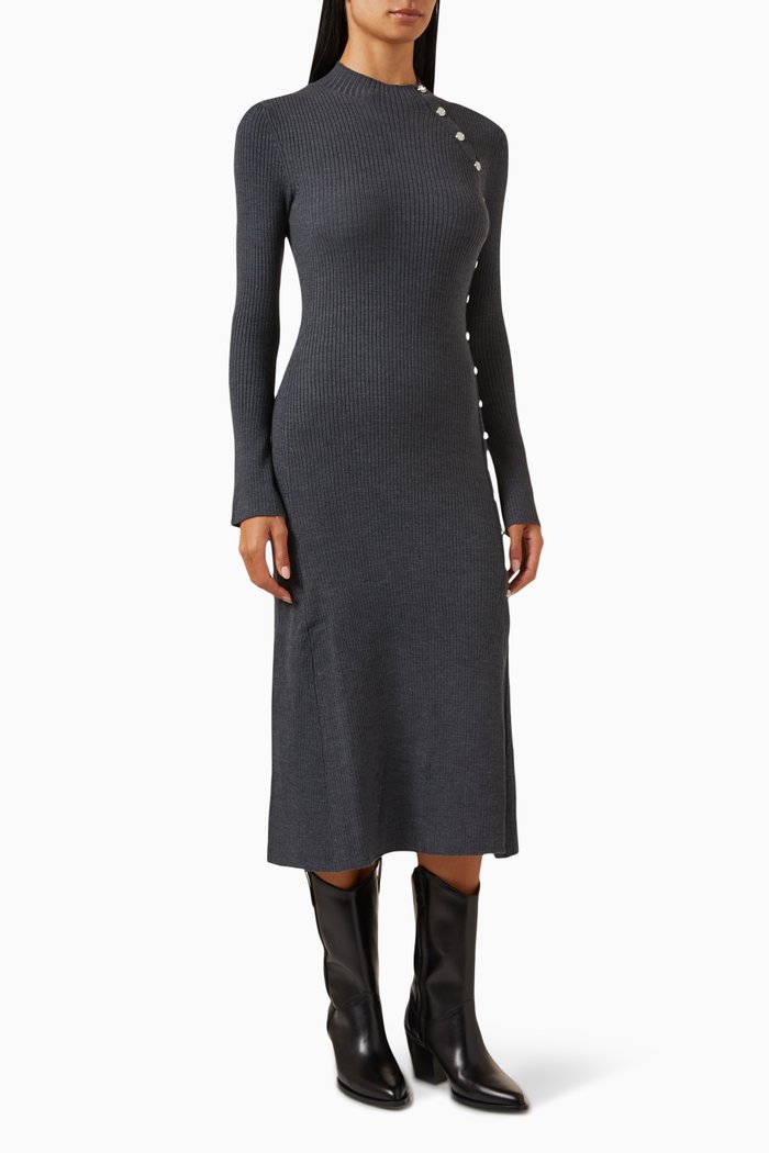 

Ravie Slim-fit Midi Dress in Ribbed-knit Jersey, Grey