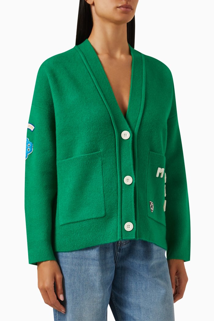 

Varsity-style Cardigan in Knit, Green