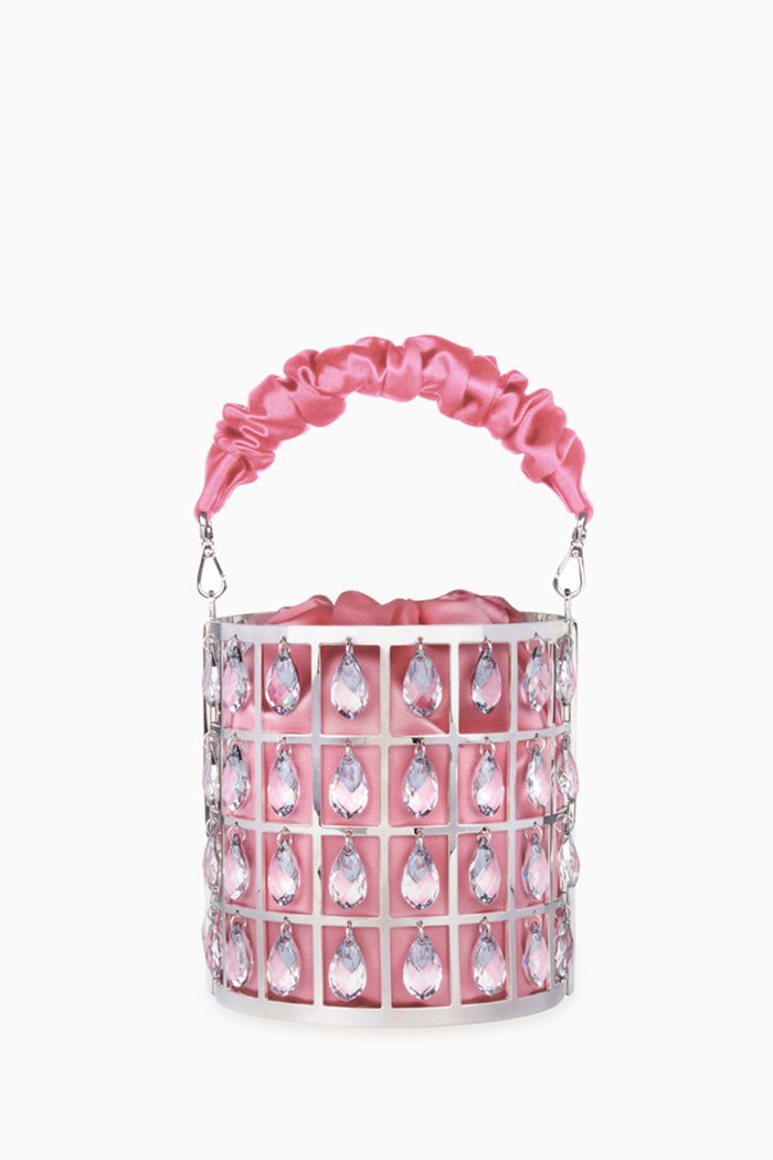 

Chandelier Bucket Bag in Silk Satin, Pink