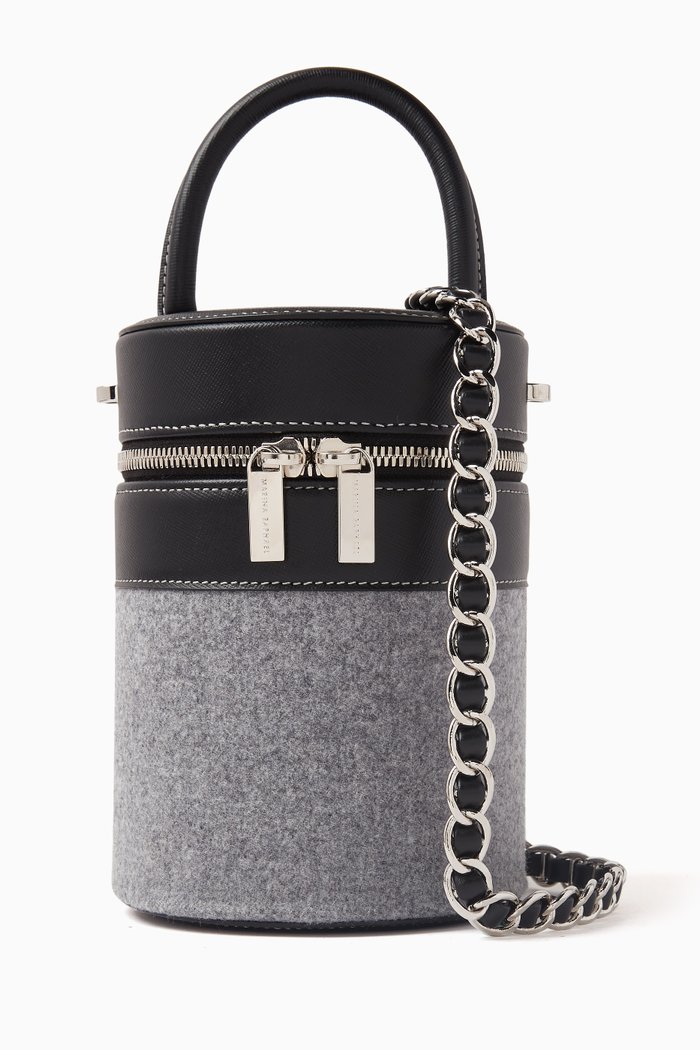 

Leah Bucket Bag in Saffiano Leather & Wool, Grey