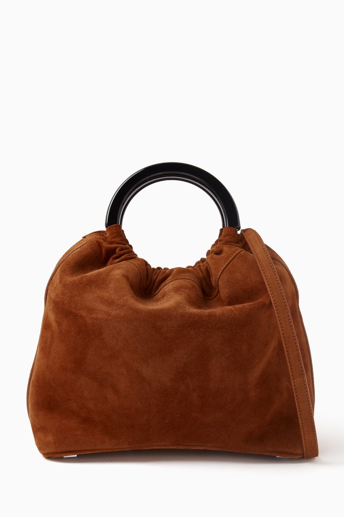 

Camila Top Handle Bag in Suede, Brown
