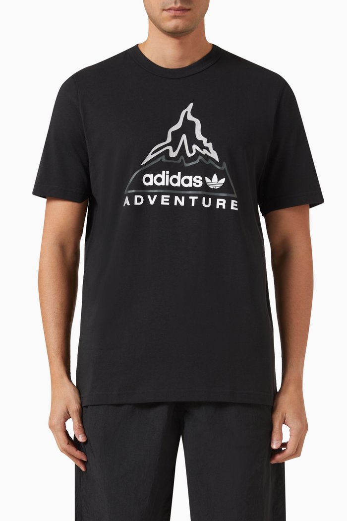 Adventure Volcano Graphic T-shirt in Cotton Jersey, Grey