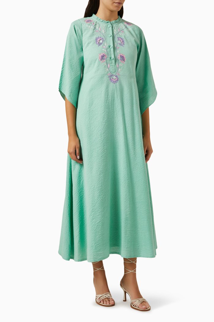 

Embroidered Midi Dress in Cotton Blend, Green