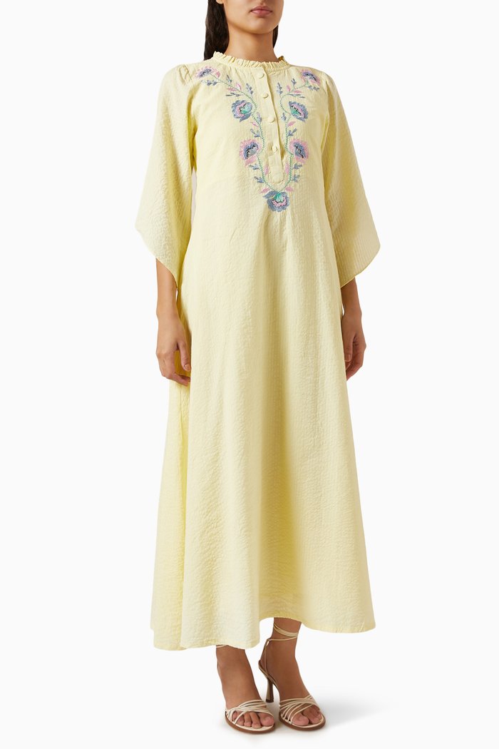 

Embroidered Midi Dress in Cotton Blend, Yellow