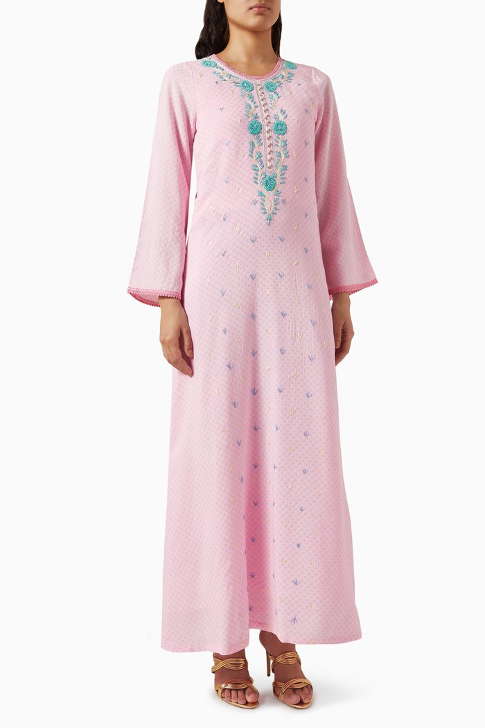 

Embroidered Midi Dress in Cotton Blend, Pink