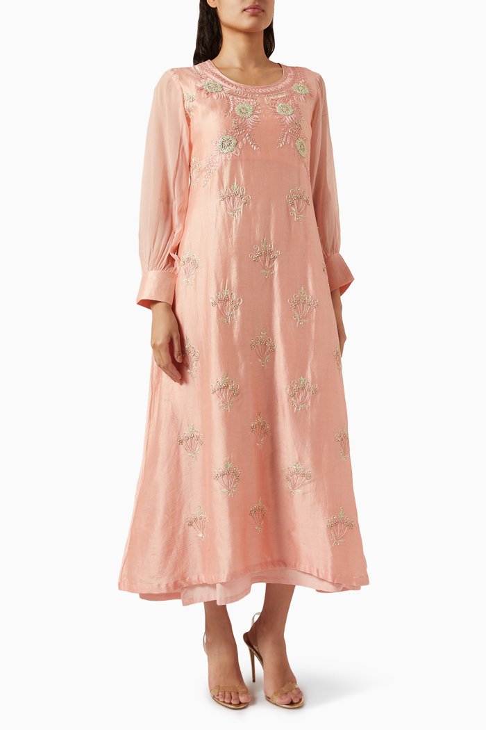 

Embroidered Midi Dress in Cotton Blend, Pink