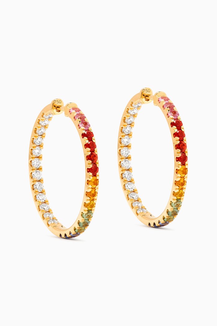 

Rainbow Sapphire & Diamond Hoop Earrings in 18kt Gold, Multicolour