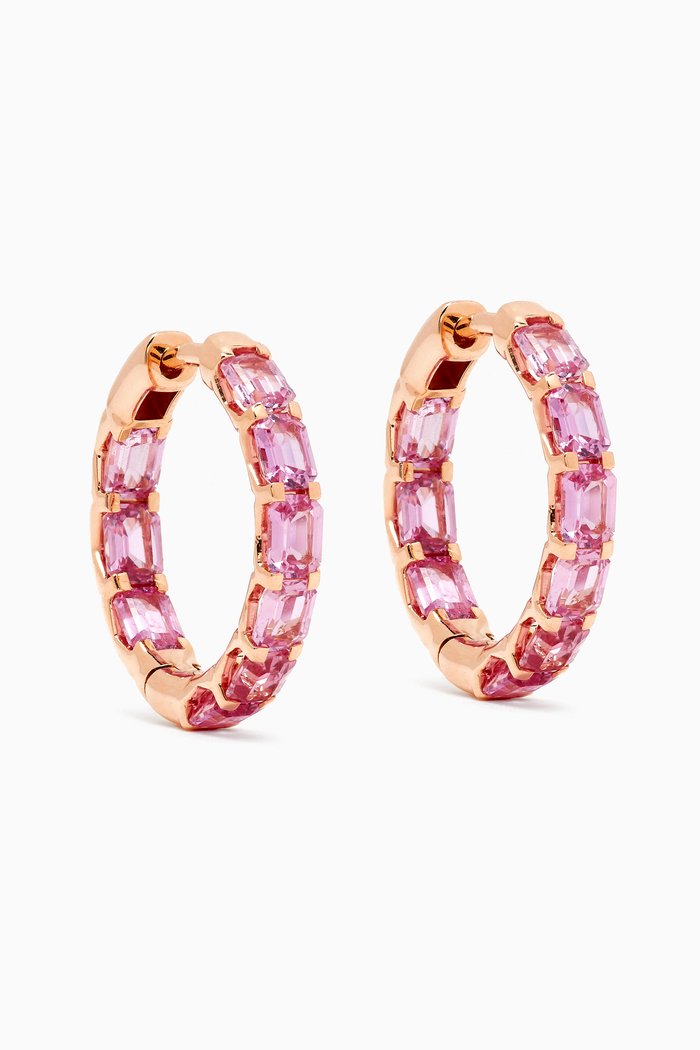 

Emerald-cut Sapphire Hoop Earrings in 18kt Rose Gold, Pink