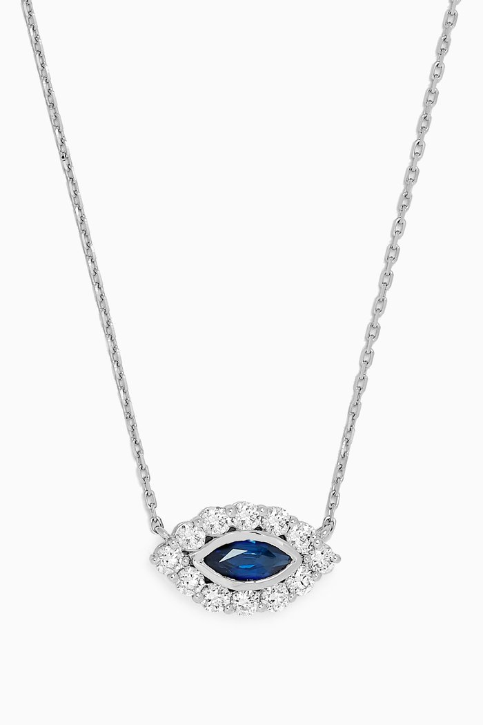 

Evil Eye Diamond & Sapphire Pendant Necklace in 18kt White Gold, Blue