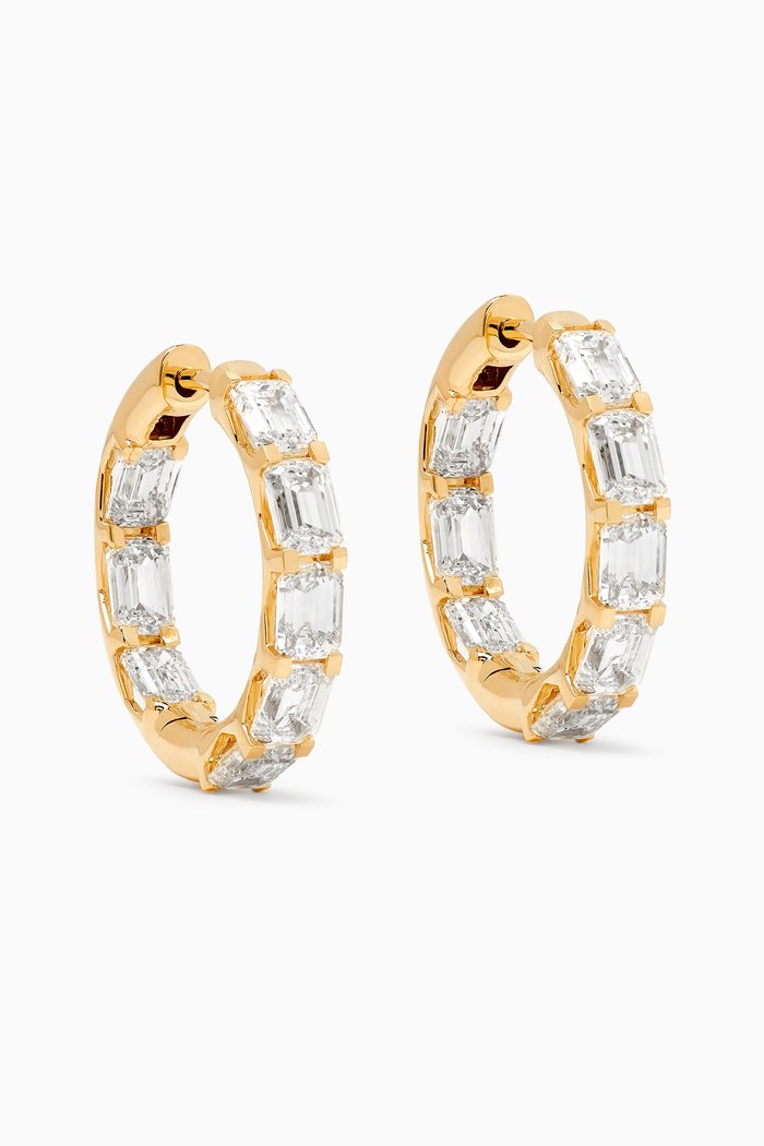 

Emerald-cut Diamond Hoop Earrings in 18kt Gold, White