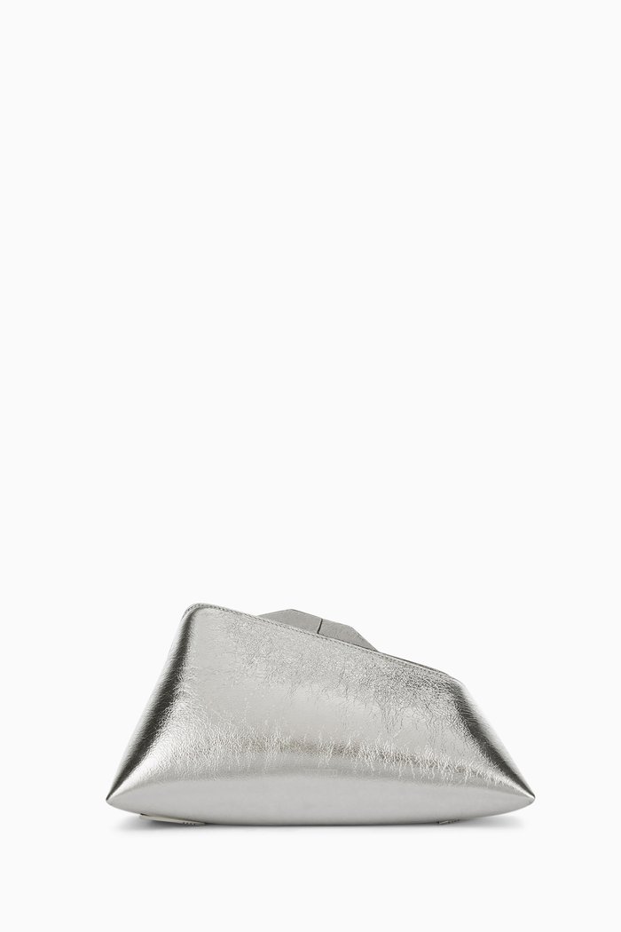 

8.30pm Oversized Clutch in Metallic Leather, Silver
