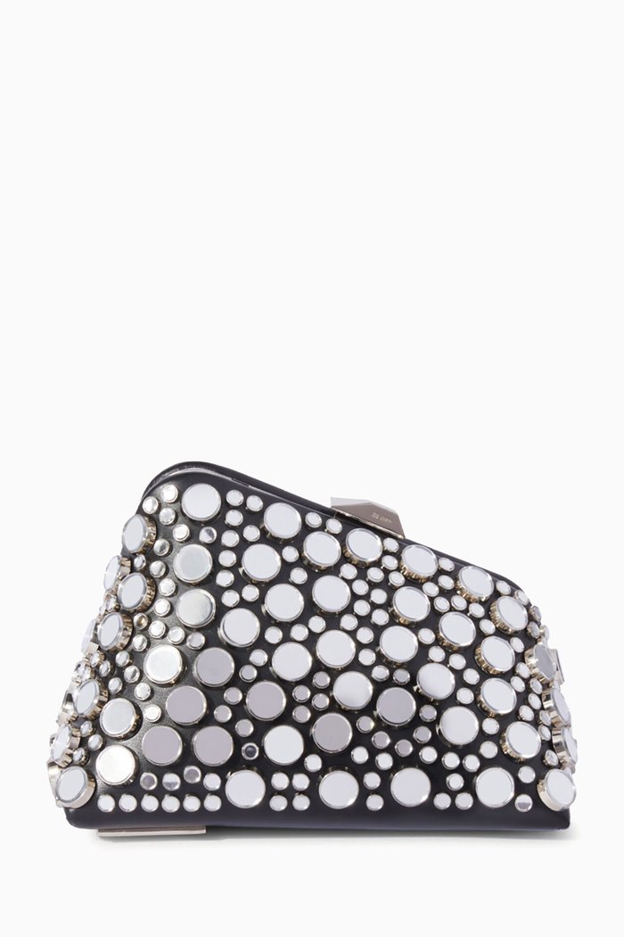 

Midnight Mirror-embellished Clutch Bag in Leather, Black