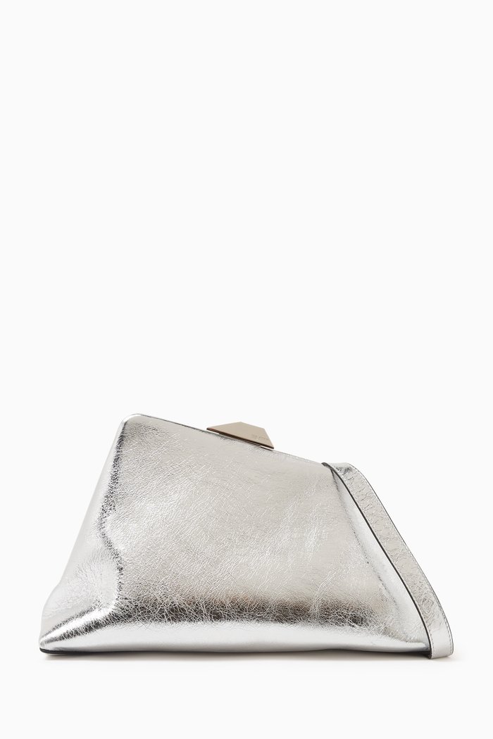 

Day Off Craquele Shoulder Bag in Metallic Leather, Silver