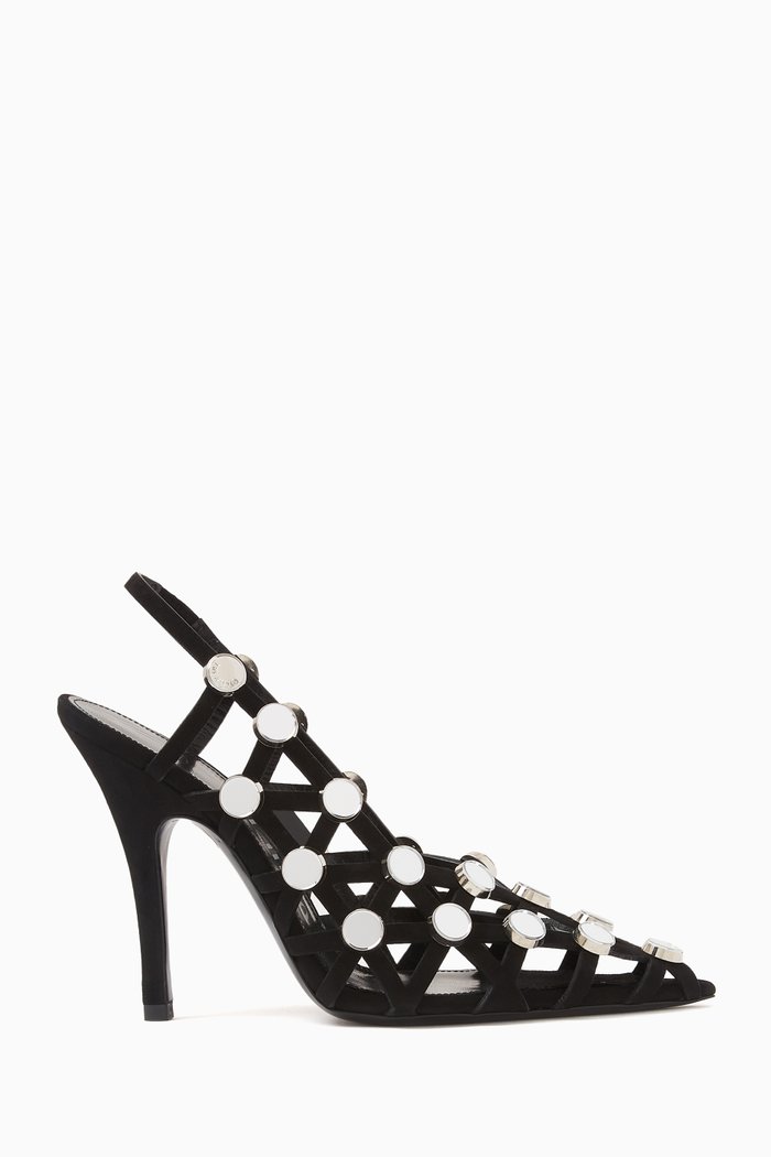 

Grid 105 Mirror-embellished Slingback Sandals in Suede, Black