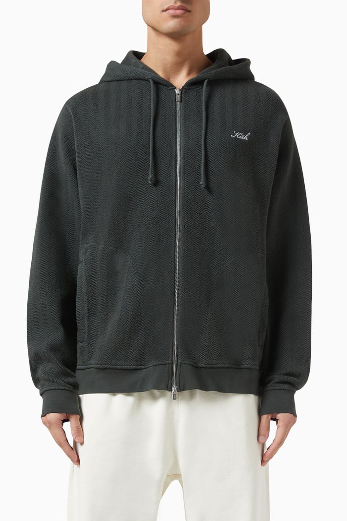 

Williams V Zip-up Hoodie in Cotton Fleece, Grey