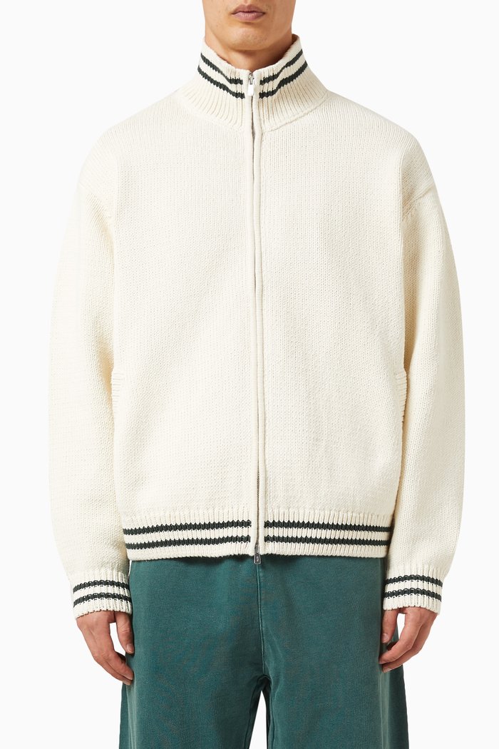 

Wyona Full-zip Varsity Sweater in Cotton, Neutral