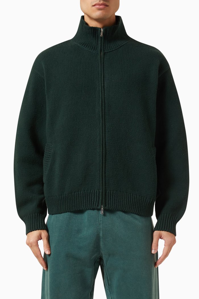 

Wyona Full-zip Varsity Sweater in Cotton, Green