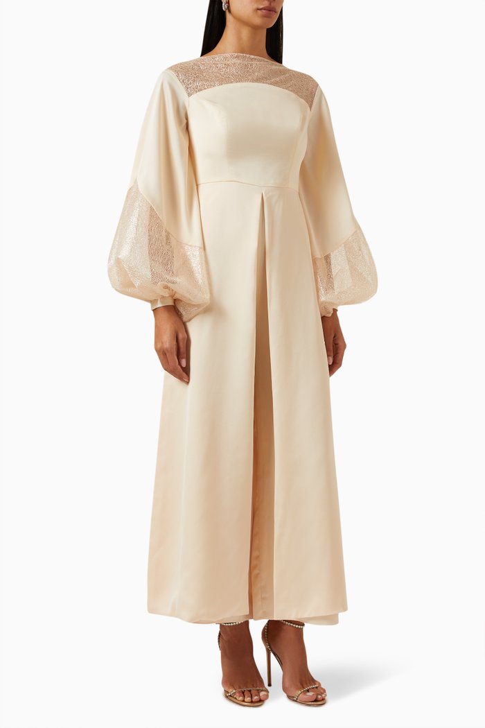 

Ava Jumpsuit in Crepe & Lace, Neutral