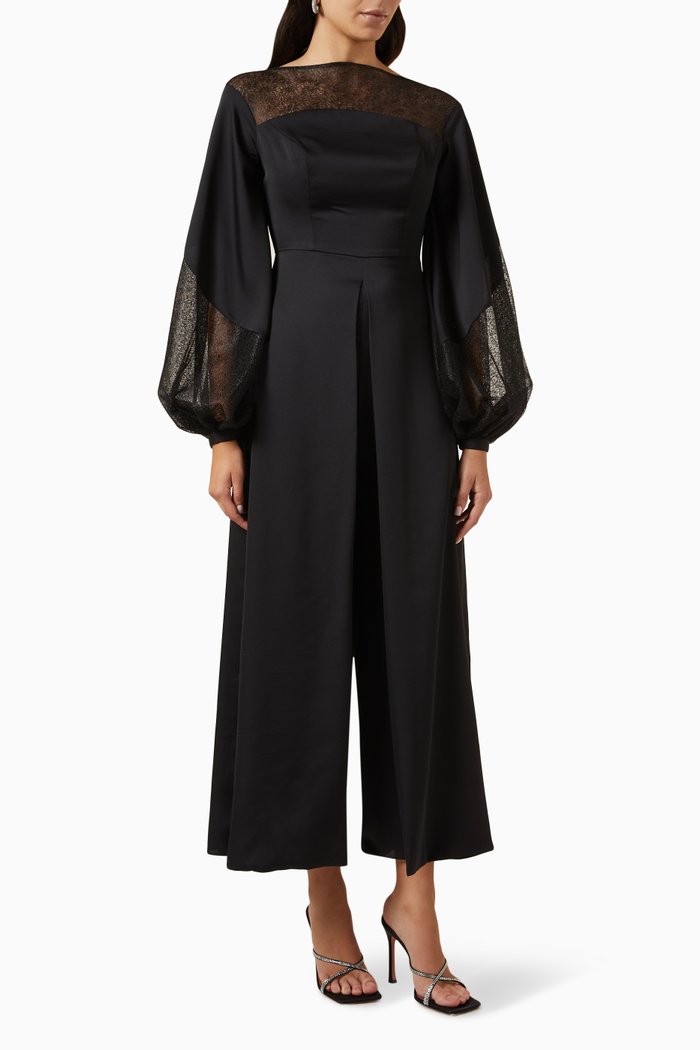

Ava Jumpsuit in Crepe & Lace, Black