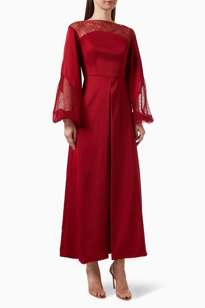 

Ava Jumpsuit in Crepe & Lace, Red