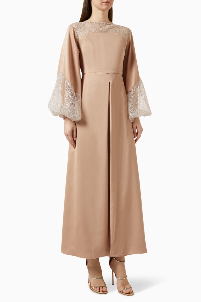 

Ava Jumpsuit in Crepe & Lace, Gold
