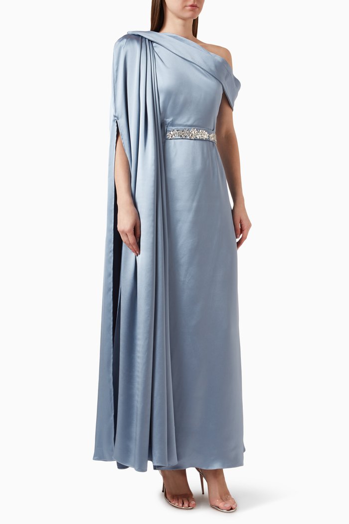 Skye Dress in Satin, Blue