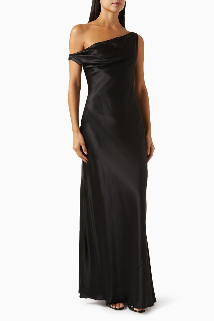 

Ashanti Bias-cut Dress in Satin, Black