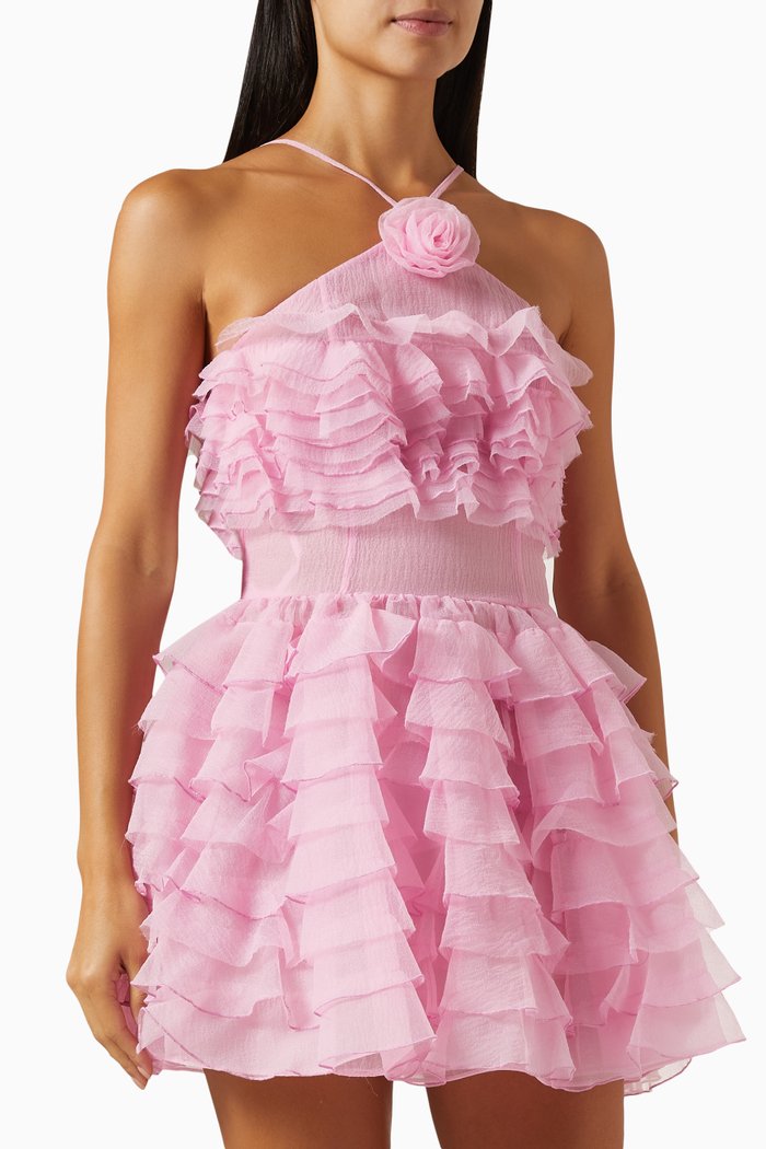 

Florian Ruffle Mini Dress in Organza, Pink