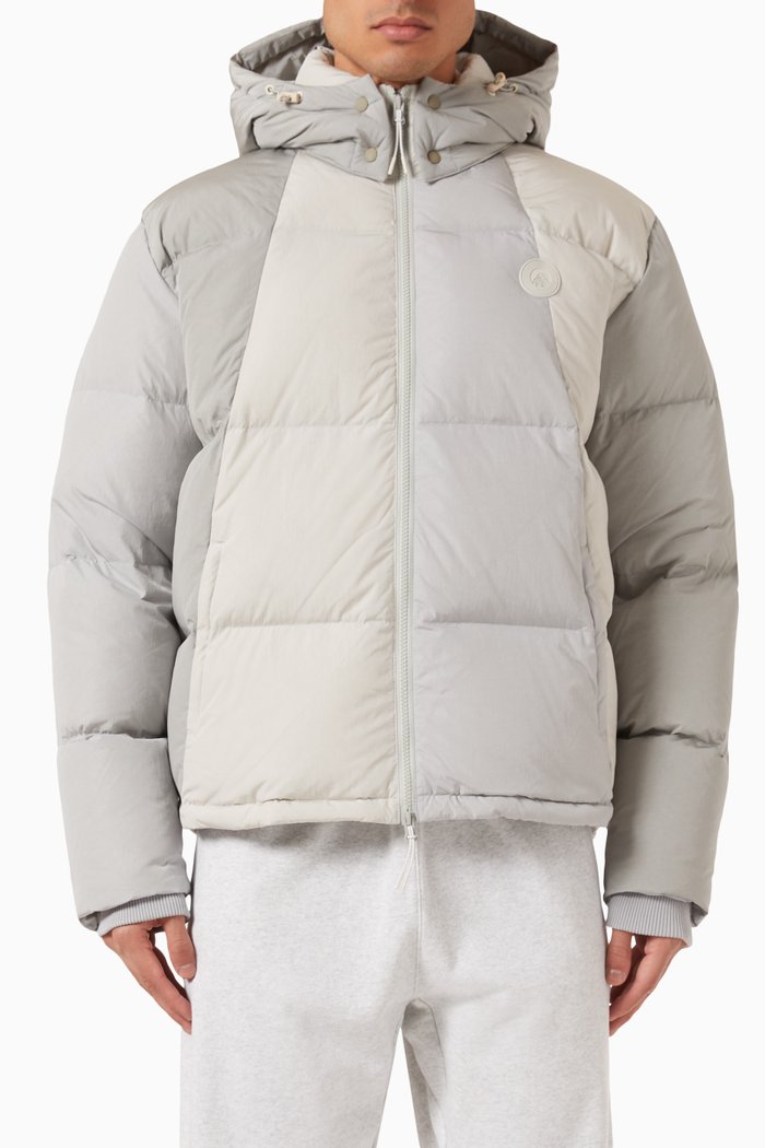 

Colour-block Midi Puffer Jacket in Wrinkle Nylon, Grey