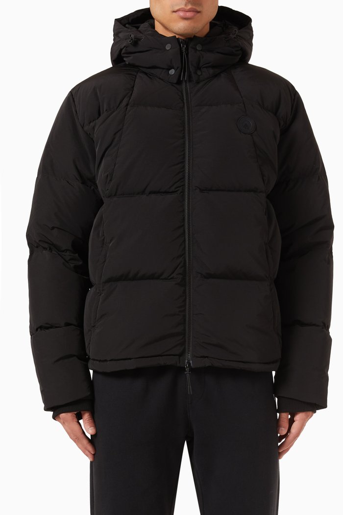

Midi Puffer Jacket in Wrinkle Nylon, Black